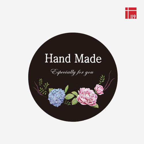 스티커 원형 HAND MADE 플라워 블랙 100매